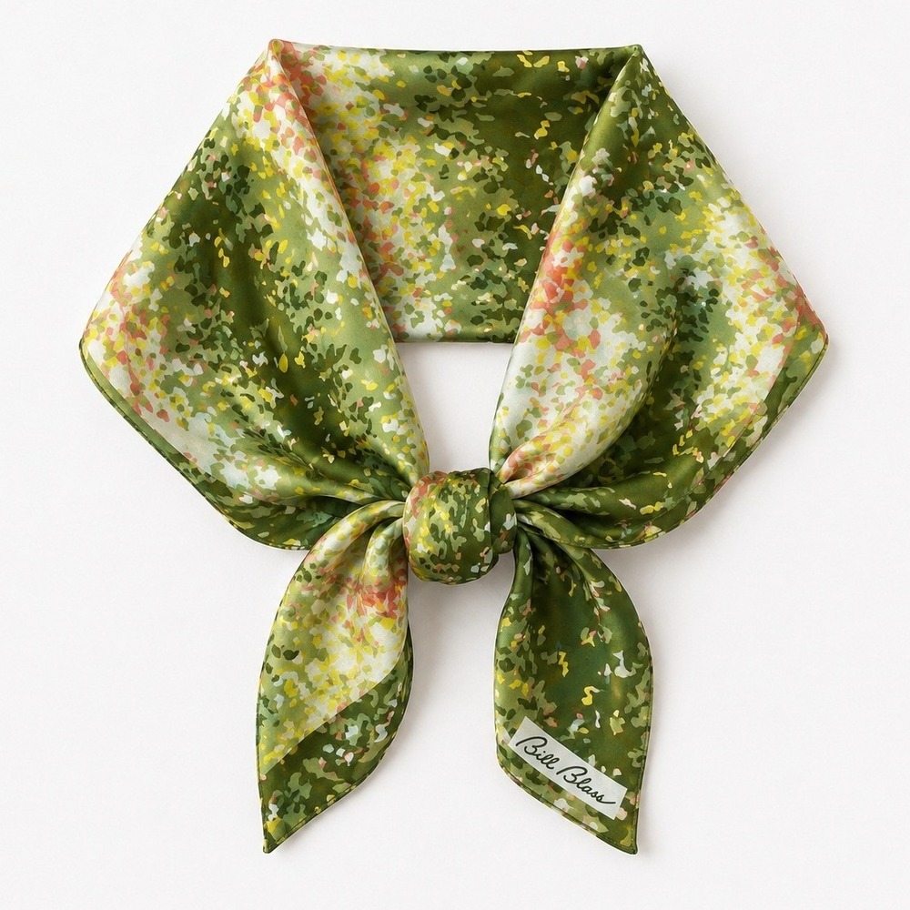 Vintage Bill Blass Confetti Print Silk Scarf Womens Green‎ Glam Luxury Designer